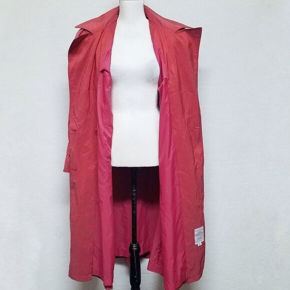 Rare Vintage 70s London Fog Red Taffeta Double Breasted Notched Collar Raincoat - Picture 10 of 16